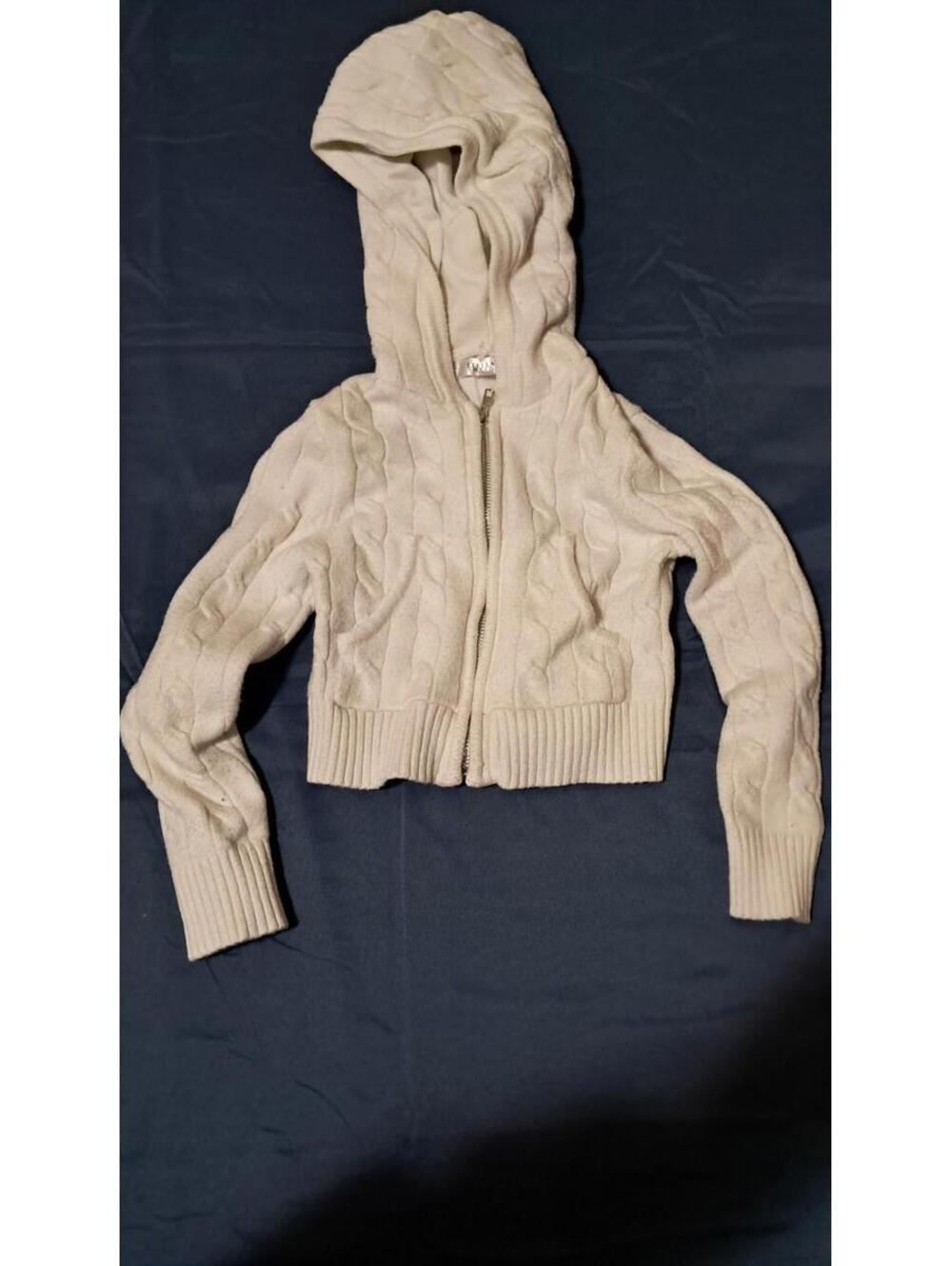 GIRLS: STELLA TWEED WHITE HOODED LONGSLEEVE‎ SWEATER ZIPPERED UP